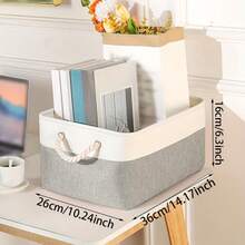 衣柜/撞色收纳篮，加厚棉麻缝纫，衣柜收纳盒，敞口桌面收纳篮 - 米色 - 查看 11