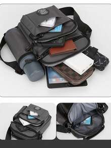 男士时尚休闲单肩包，大容量多隔层通勤斜挎包，带水壶袋 - 立款 - 查看 4