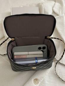 Bolsa Quadrada Pequena com Corrente Clássica de Losango, Bolsa de Cosméticos Mini com Decoração Floral de Metal, Bolsa a Tiracolo Transversal para Mulheres, Adequada para Trabalho, Viagem e Uso Diário - Preto - Visão 6