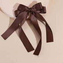 1pc Elegant Satin Ribbon Bow Large Streamer Hair Clip, Suitable For Daily Wear, Party And Holiday - Coffee - View 1