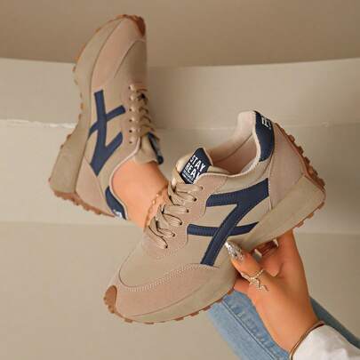 Women's Comfortable Lace-Up Sneakers - Lightweight Multifunctional Casual Shoes, Non-Slip Rubber Sole, Suitable For All Seasons