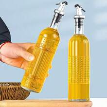 1个500毫升透明玻璃油瓶，带自动开关装置，适用于盛装食用油、调味品、酱料及其他厨房用品 - 彩色 - 查看 3