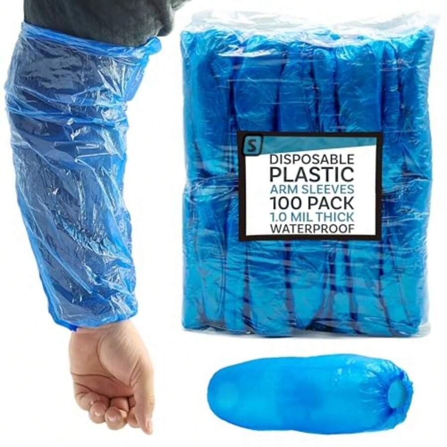 Disposable Arm Sleeve Covers - 18" Waterproof Polyethylene Protective Oversleeves With Elastic Cuff - 1 Mil Thick - Blue - View 1