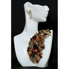 Medieval And Elegant Rhinestone Flower Brooch, Crystal Cross Flower Brooch, Vintage And Elegant Design, Chest Flower - Red - View 4