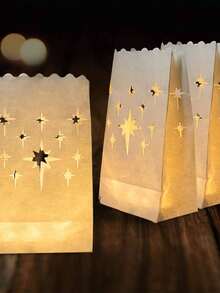 1/10/50pcs Fire-Resistant Luminary Candle Bags, White Candle Bags For Wedding Party Decor With Reusable Material (Candles Are Not Included),Christmas - White - View 3