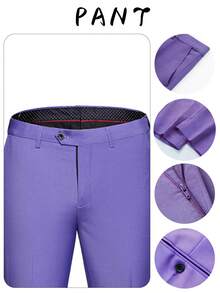 Luxury Men's Tuxedo Suit 2 Piece Set Rhinestone Lapel – Slim Fit Formal Blazer For Wedding Prom - Violet Purple - View 3