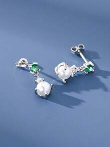 1对S925纯银珍珠锆石流苏耳环，通勤、约会、派对等场合皆宜。 - 珍珠1 - 查看 2