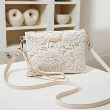 镂空花卉单肩包 - 精致飘逸设计斜挎包 - 清新简约蕾丝精致小手提包 - 彩色 - 查看 3