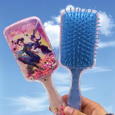 1个【双面星形图案控制器】K-Pop梦幻女团旋转美发梳套装 - 灵感源自Lumi气垫按摩美发梳，防静电设计，打造蓬松发型，随机款式