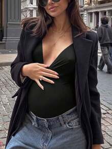 Parara Maternity Bodysuits, Fashionable Spaghetti Strap Design, Versatile For Layering, Casual Wear, Halloween, Christmas Black - Black - View 2