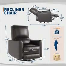 Silla reclinable giratoria de 360 ° con soporte lumbar - Silla mecedora manual de cuero PU ergonómica para guardería, sala de estar, dormitorio, oficina en casa - Negro - Ver 2