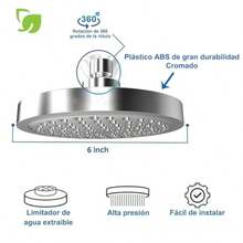 Ducha de Lluvia de Alta Presión 6 Pulgadas Cabezal de Regadera Ducha De Lluvia Fija con Ajustable dn 360 Grados Sin Herramientas Redonda Cromo Pulido Cabezal de Regadera para Baño Hotel SPA Plata - Pago - Ver 4