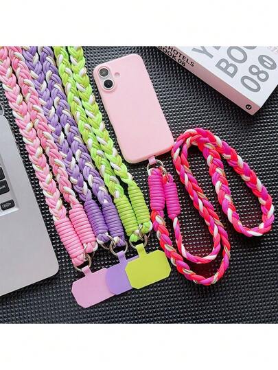 Comfort Fit Mixed Color Braided 1pc Phone Lanyard With Triple Straps Colorful Durable Braided Cord For Anti-Lost Crossbody Strap Easter Spring Gift