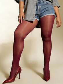 1 Pair Plus Size Sheer Vintage Wine Red Glossy Tights Sexy Retro Elegant Style For Women Daily Commute Party Spring Fall - Multicolor - View 4