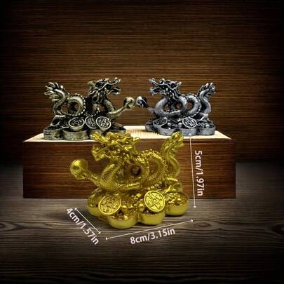 1件小型雕塑收藏品，金色中国龙雕像，迷你树脂十二生肖龙摆件，适合家居和办公室，新年装饰，手工家居装饰，办公摆件