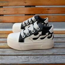 Platform Mixed Color Unisex Shoes Fashion Increase Runway Sport Casual Trainers Red Fire Sewing Outdoor Sneakers Tennis Female Skateboard Shoes - 黑與白 - 查看 2