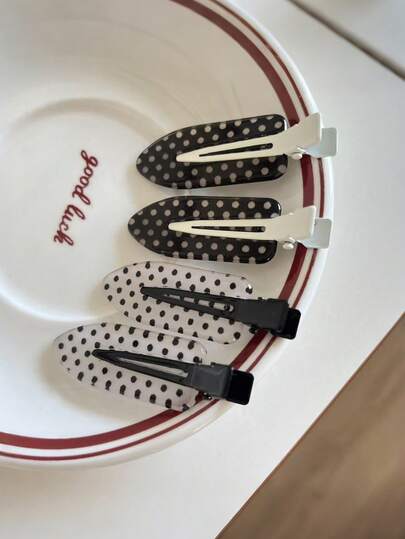 4件套新款波点发夹，刘海夹，适合女生，无缝设计，呵护受损发质，时尚发饰