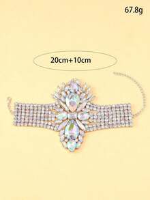 1pc Silver Oversize AB Crystal Beaded Bracelet, Fashion Versatile Cocktail Jewelry Gift For Women 5HKZ - Vàng - Xem 6