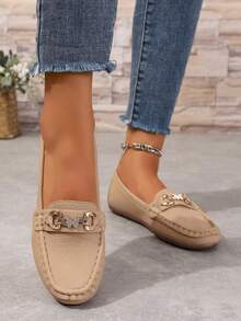 Women's New Spring/Autumn Loafers, Flat Casual Slip-On Comfortable Versatile Fashion Personalized Shoes - Apricot - View 1