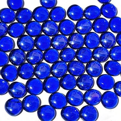 0.5lb Dark Blue Glass Marbles Vase, 45-50 Pcs Dark Blue Flat Glass Beads, Decorative Pebbles Vase Fillers, Fish Plants, Flower Pots, Fountains, Crafts, Aquarium Rocks And Home Decor