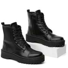 Women's Black Platform Ankle Boot With Tractor Sole, Mid-Calf, Side Zipper, Fashion Blogger Style 2026 - Black - View 7