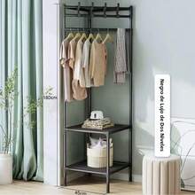 Multi-Layer Corner Shelf, Freestanding Storage Rack For Bedroom And Living Room, 2-Tier Clothes Rack With Hanging Bar. - Black - View 13