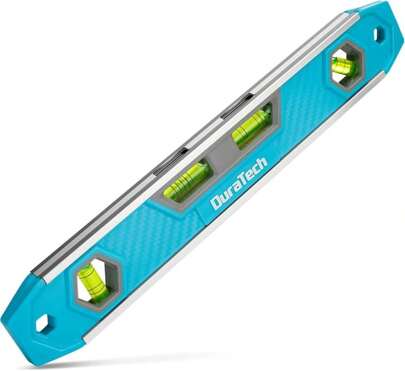 DURATECH 12-Inch Torpedo Level, Magnetic Leveler Tool With 0°_45°_90° Bubbles &Amp; Five-Line Grade Vial, V-Groove, Large Viewing Windows, Aluminum Reinforced, Hanging Hole For DIY And Household Projects
