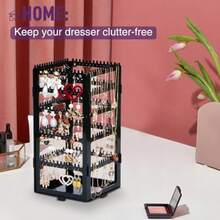 360° Rotating Jewelry Organizer Stand With 5 LayersAcrylic Earring Holder Organizer Stand 228 Holes And 232 Grooves For Studs Dangly Earrings Chains Bracelets Necklace - 5TierBlack - 查看 5