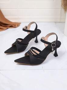 2026新款尖头高跟鞋，水钻搭扣凉鞋，优雅女士夏季鞋履，水钻搭扣办公鞋 - 黑色 - 查看 7