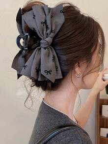 1件装女士时尚布艺蝴蝶结发夹，后脑勺发爪，发饰头饰 - 彩色 - 查看 4