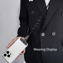 1pc Minimalist Style Handmade Beaded Phone Lanyard Strap, Heart Shaped Crossbody Bag Chain, Elegant Black/Silver Bag Accessory - Multicolor - View 9