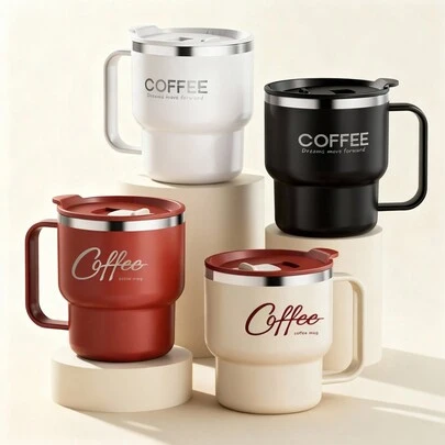 1 pieza Taza de café aislada de acero inoxidable 304 de 400ml con tapa, diseño de doble pared, gran capacidad, a prueba de derrames, apta para té, café, agua, reutilizable, adecuada para estudiantes y adultos en casa, escuela, dormitorio, oficina, campamento al aire libre, picnic, viaje