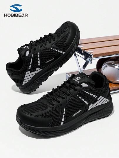 HOBIBEAR 2026 New Black Wide Fit Sports Shoes, Wide Toe Box Outdoor Trail Running Shoes For Men, Breathable Casual Sneakers, Lightweight Shock-Absorbing Running Shoes Suitable For Gym Wear