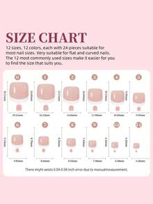 288 chiếc/hộp (12 màu hỗn hợp) Móng giả kiểu Pháp, hình vuông, thoải mái và dễ đeo, phù hợp cho phụ nữ sử dụng hàng ngày và làm móng nghệ thuật tại salon. - Nhiều màu - Xem 5