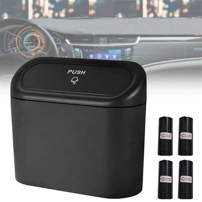 1 thùng rác mini + 4 cuộn túi đựng rác, thùng rác ô tô có nắp đậy, phụ kiện ô tô mini chống rò rỉ - Bền và dễ vệ sinh