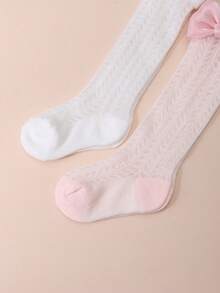 2双装女童蝴蝶网眼袜，薄款中筒袜，适合春夏季穿着 - 彩色 - 查看 6