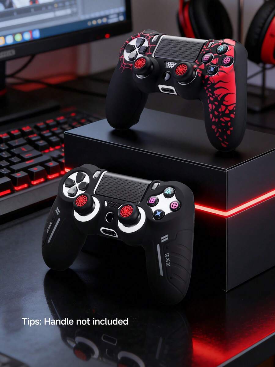 Funda protectora de silicona para control de PlayStation4, diseño de telaraña de estilo esports, incluye tapa para palanca, antideslizante, antisuor, de goma suave, ajuste perfecto para controlador /Slim/Pro, accesorios de juego para jugadores, antideslizante, antisuor, antipolvo, anti-arañazos, mejora el agarre, mejora la experiencia de juego, regalo romántico para el Día de San Valentín/Primavera