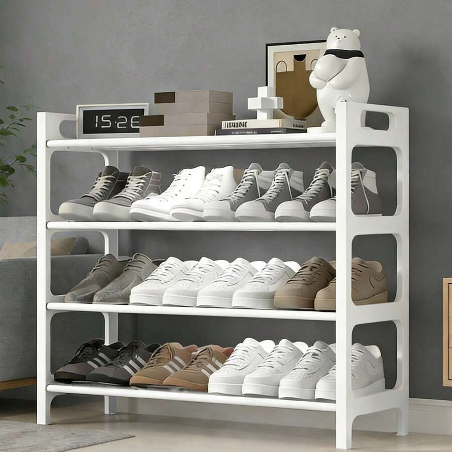 4-Tier Stackable Shoe Rack, Household Storage Organizer, Free Standing Shelf For Entryway, Bedroom And Closet, Holds Multiple Pairs Of Shoes, Space-Saving Shoe Storage Shelf - 白色 - 查看 1