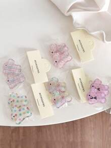 3pcs Jelly Color Bow, Plaid, Flower, Rabbit Hair Clips, Makeup Clips, Bangs Clips, Hair Accessories,Hair Barrettes - Multicolor - View 4
