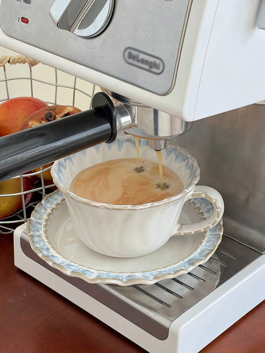 1 farfurie ceramică cu margini florale din porțelan os, farfurie de desert retro franceză, ceașcă de cafea Latte Art, veselă pentru casă, farfurie cu fructe, farfurie pentru tort - Multicolor - Vizualizare 1