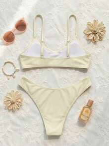 Bộ bikini phong cách Bohemian mùa Xuân/Hè mới về, màu trắng tinh khôi, dây đeo điều chỉnh được, cổ chữ V, kiểu dáng giản dị, gợi cảm và thanh lịch, thích hợp cho bãi biển, kỳ nghỉ và tiệc tùng. - trắng - Xem 3