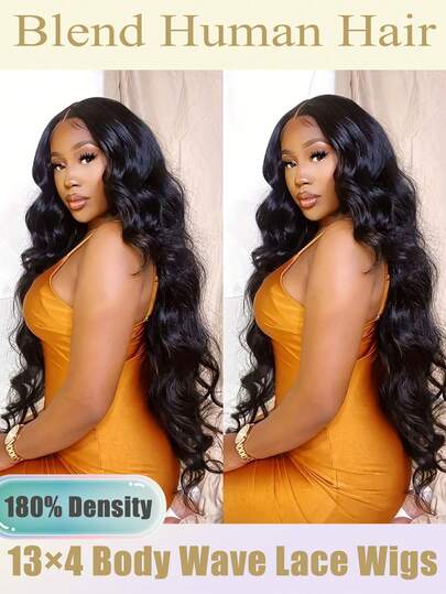 Body Wave Wigs Blended Human Hair Pre Plucked Pre Cut Easy Wear Wig For Beginners Body Wave Lace Front Wigs For Women Upgraded 13x4 Lace Pre Cut Wig 36 Inch 180% Density Suitable For Casual Attire Special Occasions Fashionable Hairstyles 8-36 Inches Featuring Body Wave Style And 180 Density. These Lace Frontal Wigs For Women Come Pre-Plucked Suitable For Beginners Look For Daily Wear, Parties No Maintenance Required(Bob Wigs 8-16inch)