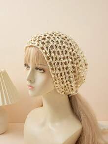 1pc Women's Fashion Hollow Sequin Handmade Crochet Triangular Headscarf Hat, Suitable For Daily Wear In Spring, Summer And Autumn - A - View 8