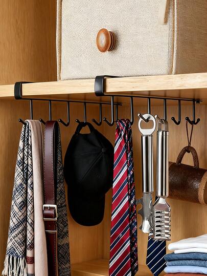 6-Hook Multifunctional Kitchen Storage Hanger, Cabinet Organizer Rack For Food, Tools, Towels, Wardrobe