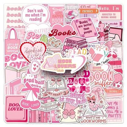 50张粉色涂鸦贴纸，适用于行李箱、自行车、水瓶、DIY滑板、包包、头盔等自粘装饰