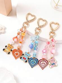 1 chiếc móc khóa hình trái tim đính hạt, móc chìa khóa hình gấu trái tim có nơ, phụ kiện trang trí túi xách cho bé gái - Nhiều màu - Xem 2