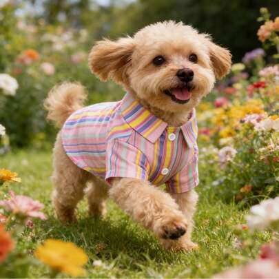 1pc New Multicolor Striped Shirt For Pets, Fashionable High-End, Comfortable & Breathable, Cute Lapel Button Design, Suitable For Small/Medium Dogs & Cats In Spring/Summer