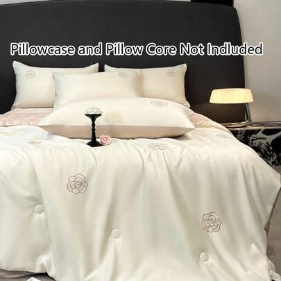 1pc Smooth Butterfly Embroidered Luxurious Comforter, Soft & Breathable All-Season Bedding, Lightweight Hotel-Grade Bedroom Decor, Back-To-School/Graduation Gift, Comfortable Summer Bedding, Romantic Night, Spring Lightweight Bedding, Machine Washable Plush Comforter, Hotel Collection Style, Soft Fabric, Easy Care Everyday Household Essential