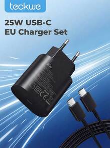 Teckwe 25W USB-C Super Fast Charger Set, EU Charger With Cable, Travel Adapter Block, Fast Charging For Phone, Pad, Laptop - EU C Type Plug(220-240V) - View 1