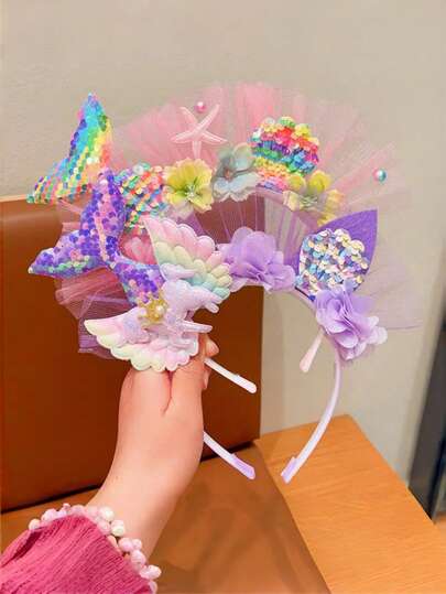 1/2pcs Teenage Minimalist Fashion Fish Tail Sequin Mesh Pony Cute Hair Hoop, Versatile Elegant Hair Accessory For Girls